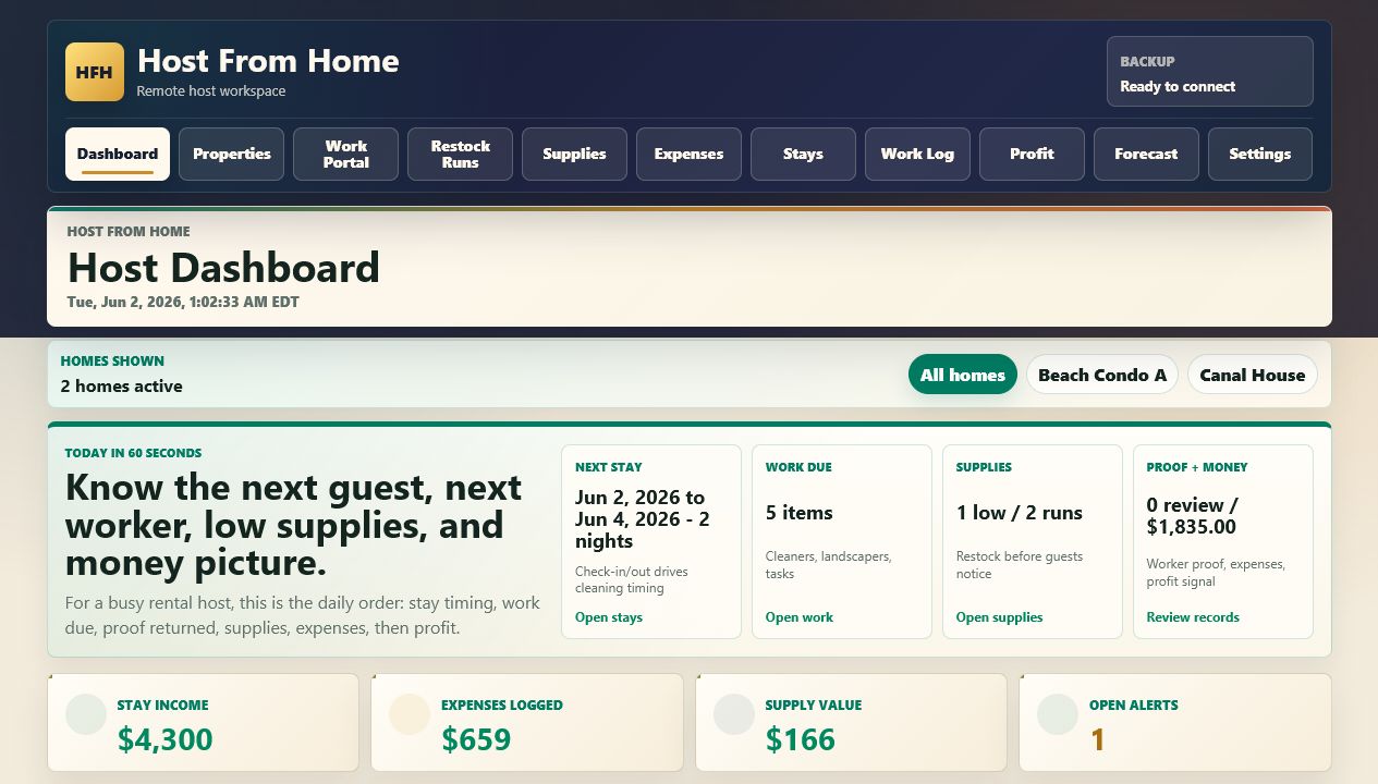 Host From Home dashboard preview