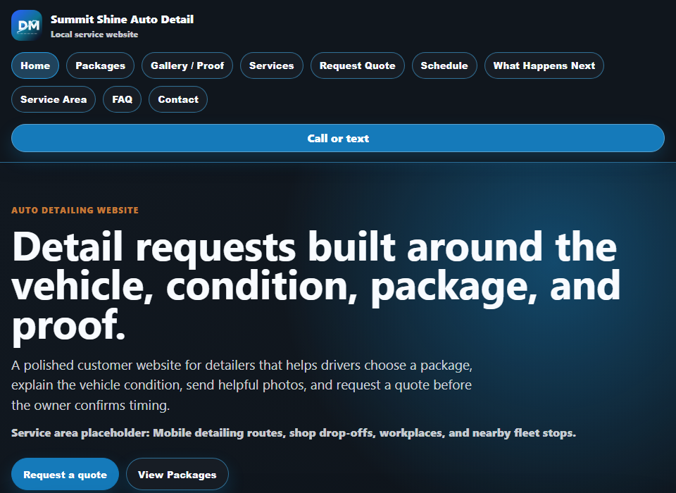 Clean DetailMargin customer website rendered from the live template