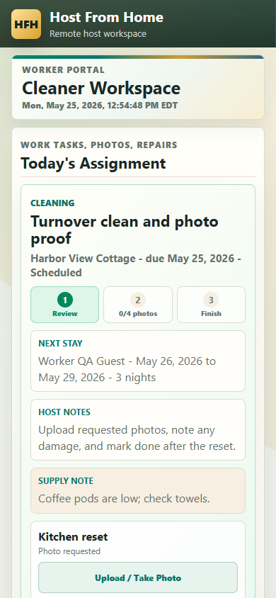 Mobile worker task page with proof upload